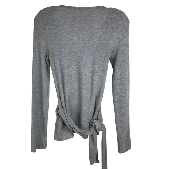 Three Dots Sweater Womens Size XS Gray Wrap Front‎ Tie Long Sleeve Scoopneck - Picture 5 of 8